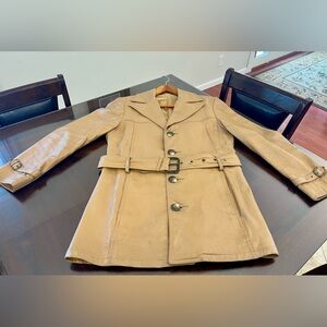 Vintage 60s/70s R Sherman Tan Leather Belted Trench Coat/Car Coat Sz 40? - READ!